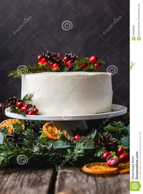 Homemade White Cream Naked Cake Decorated With White Cream Cone Stock Image Image Of Focus