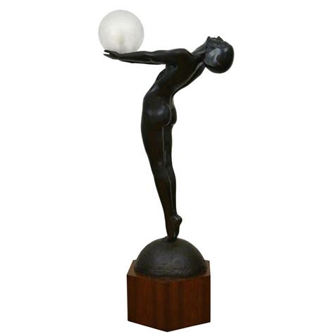 Clarté LIFE SIZE Art Deco bronze lamp standing nude with globe Deconamic