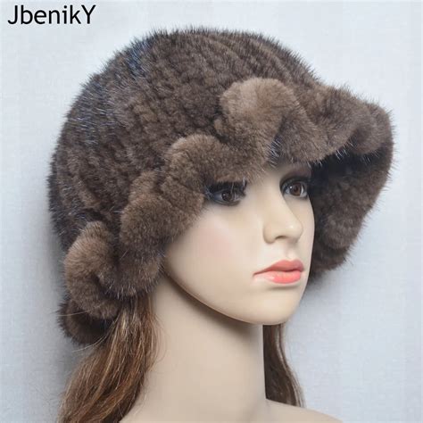 Fashion Luxury Knitted Natural Mink Fur Hats Women Beanies