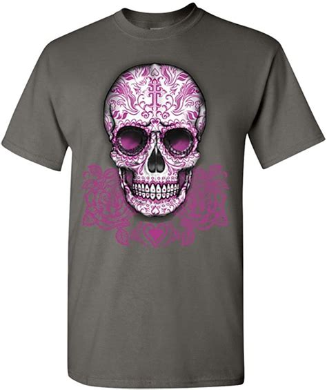 Skull Pink Roses T Shirt Day Of Dead Shirts 16394 Small