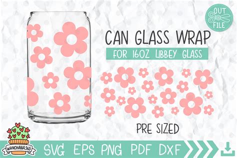 Retro Flowers Libbey Glass Can Wrap Graphic By Wanchana365 Creative