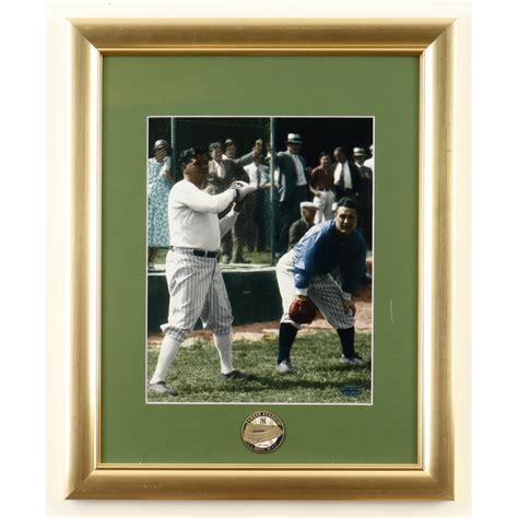 Babe Ruth Lou Gehrig Yankees Custom Framed Colorized Photo Display With Yankee Stadium Pin
