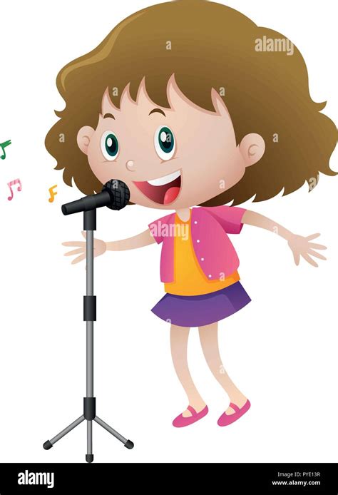 Girl Singing Into Microphone Clipart