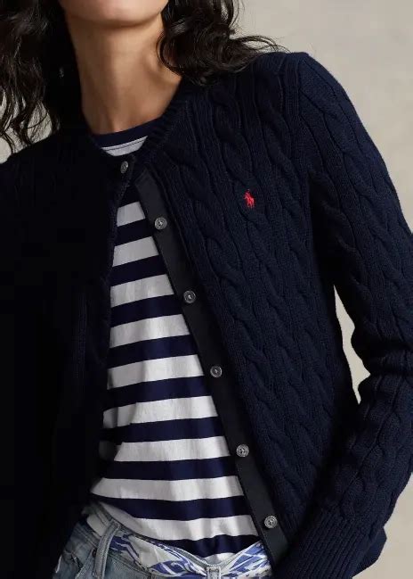 Cable Knit Cotton Crewneck Cardigan Ralph Lauren® Hk