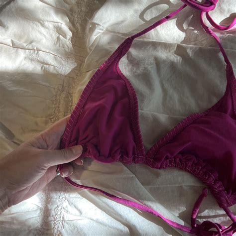 Purple And Metallic Stripe Triangle Bikini Top Depop