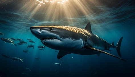 Majestic Blacktip Reef Shark Swimming In Deep Blue Saltwater Reef