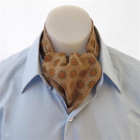 Vintage S Silk Cravat Ascot Tie Taupe Brown Orange Yellow W