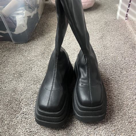 Naked Wolf Sin Black Stretch Platform Boots Depop