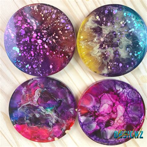 Galaxy Alcohol Ink Resin Coaster Set Jewelry Dish Resin Art Housewarming T Wedding T