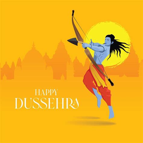 Happy Dussehra Text With An Illustration Of Lord Rama Bow Arrow And