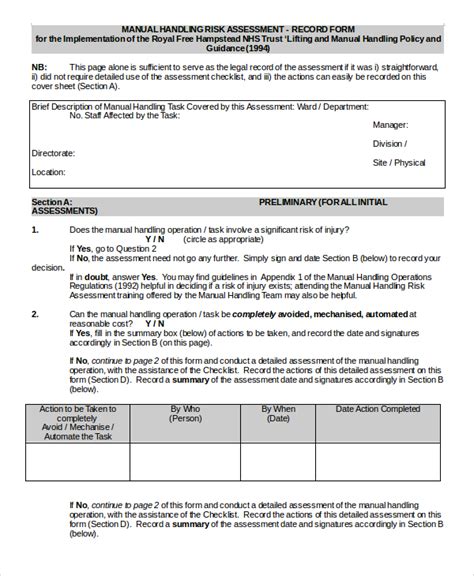 Free 8 Sample Manual Handling Risk Assessment Templates In Ms Word Pdf