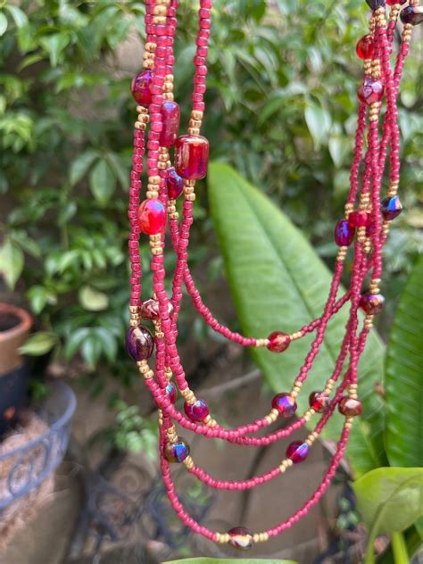 Gorgeous Cranberry And Gold Multi Strand Necklace Multi Strand Berry And Gold Necklace