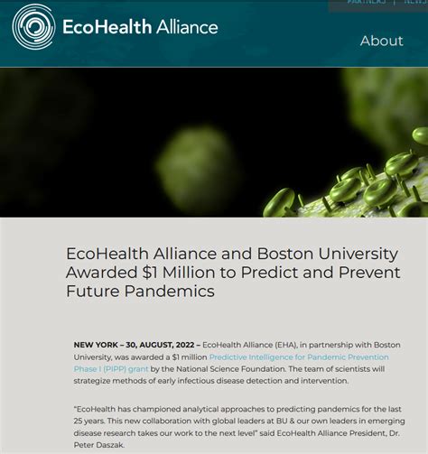 Its Just Peter Daszaks Ecohealth Alliance Receiving A 1m Grant From