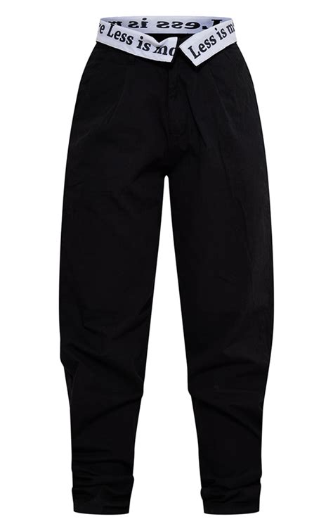 Black Slogan Waist Straight Leg Trousers Prettylittlething