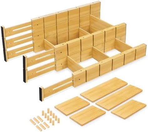 Amazon KOOHOAMZ Adjustable Bamboo Drawer Dividers With Inserts