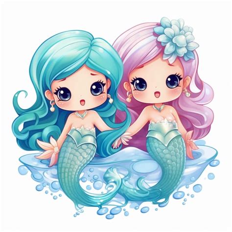 Premium AI Image | Cinematographic kawaii cute mermaids swimming ...