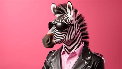 Premium Photo A Zebra Wearing A Leather Jacket And Sunglasses