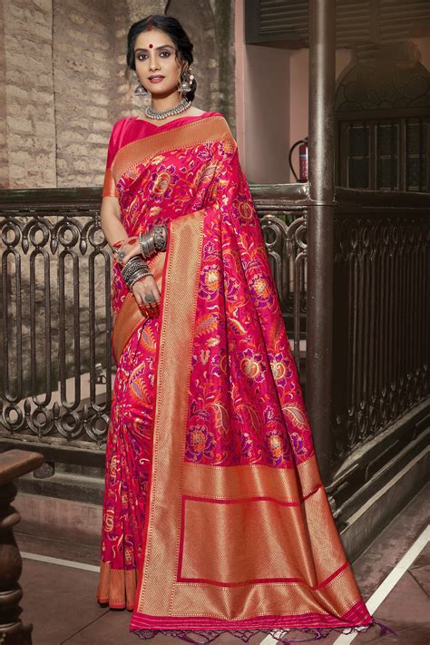 Ranipink Banarasi Silk Jacquard Woven Saree With Blouse Brithika