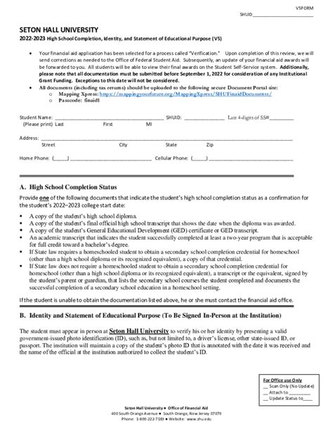 Fillable Online Shu Edufinancial Aidforms And Documentsforms And