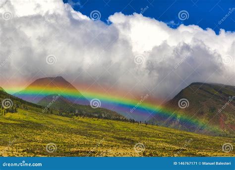 Brilliant Rainbow Over The Lush West Maui Mountains Stock Image Image