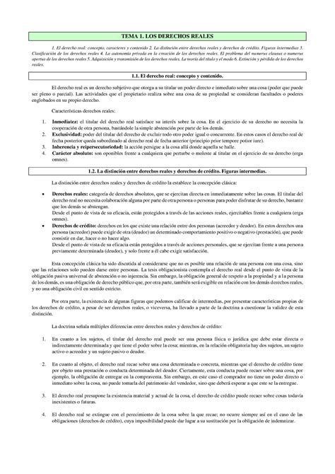 Tema 1 Tema 1 TEMA 1 LOS DERECHOS REALES El Derecho Real Concepto