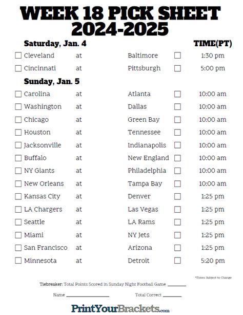 Nfl Schedule Week 18 2024 Printable - gnni harmony