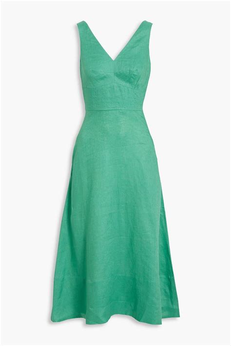 Saloni Rachel Bow Embellished Linen Midi Dress The Outnet