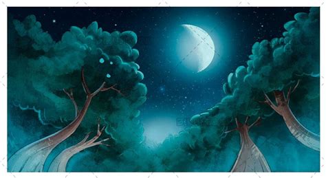 Paisaje Nocturno De Bosque Con Luna Dibustock Dibujos E