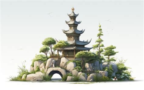 Premium AI Image | Garden Pagoda on White Background