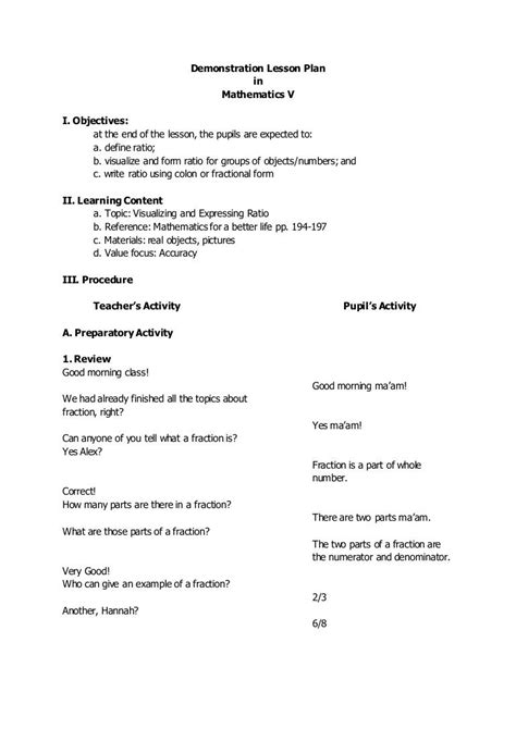 Demo Lesson Plan Template Elegant Demonstration Lesson Plan Math