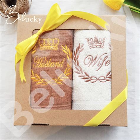 Jual Handuk Couple Seserahan Hampers Ready Bordir Pasangan Gift Set Box