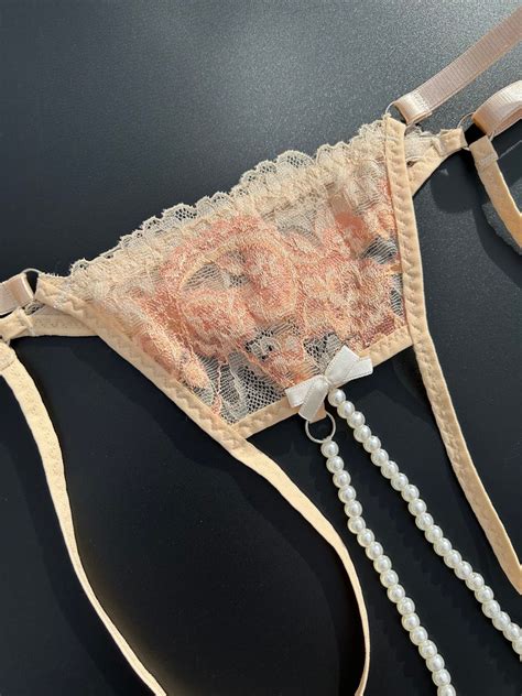 Open Lingerie See Through Lace Lingerie With Pearls Crotchless Underwear Erotic Undergarment