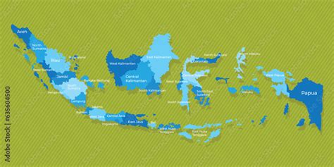 Indonesia map with names of the regions blue political map green ...