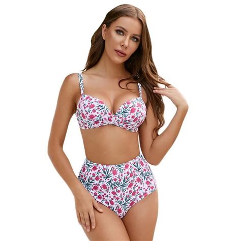 Femme Maillot De Bain 2 Pices Bikini Lacets Imprim Floral Rouge Rouge