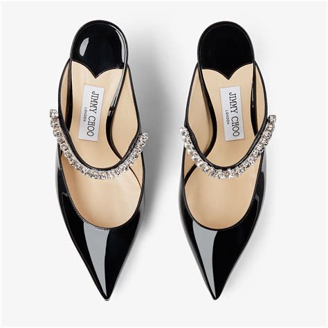 Bing 65 Black Patent Leather Mules With Crystal Strap JIMMY CHOO