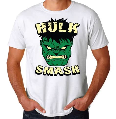 Hulk Smash Funny Comic Book Angry Superhero Classic Cartoon Mens White