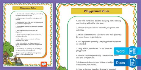 Editable Playground Rules Poster For K 2nd Grade Twinkl