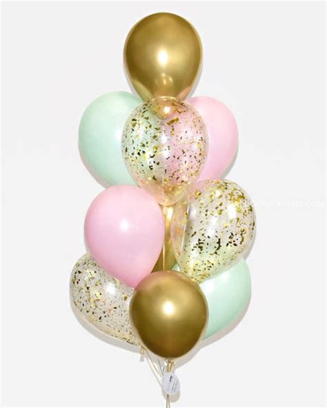 Rose Mint Chrome Gold And Gold Confetti Balloon Bouquet Balloon Expert