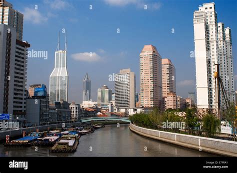 Pudong Financial District Skyline And Bridge Over Wusong River Suzhou