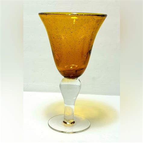 Artland Dining Vintage Artland Hand Blown Iris Amber Goblet Glasses Cups 8 Tall 45 Round