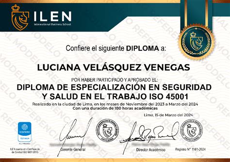 Diploma de Especialización en Seguridad y Salud Ocupacional ISO 45001