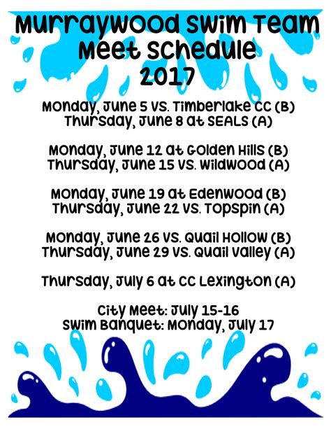 Upcoming Swim Team Events | Murraywood Swim & Racquet Club