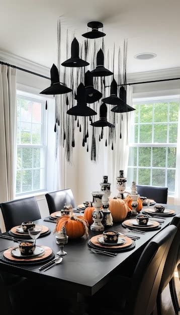 Premium AI Image A Dining Room Decorated For Halloween With Black And