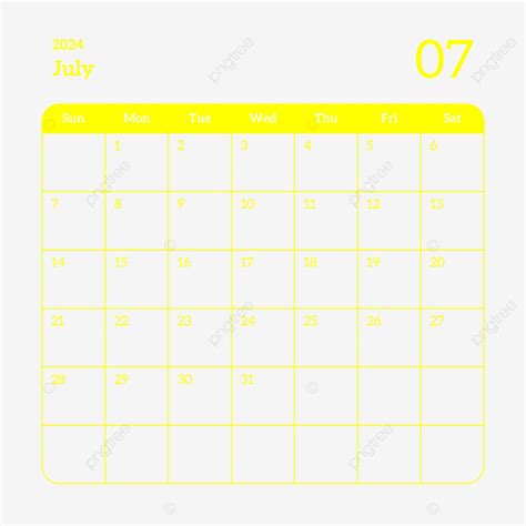 Colorful July 2024 Calendar Vector July 2024 Calendar Png And Vector