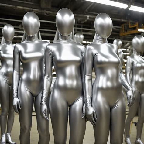 5 Metallic Silver Zentai Girls With An Ovoid Helm By 2024darwin On Deviantart