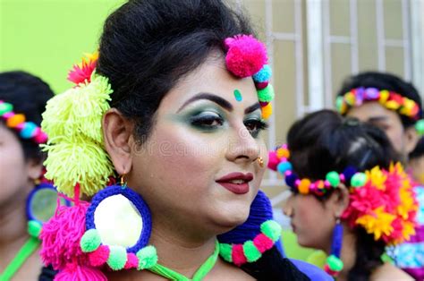 Portrait Of A Girl Dressed To Celebrate The Famous Holi In Kolkata