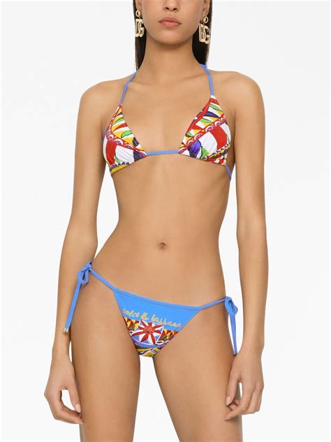 Dolce And Gabbana Carretto Print Bikini Set Red Farfetch