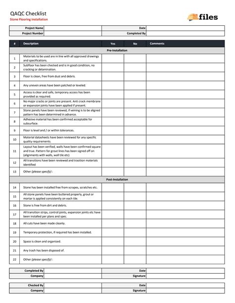 Qaqc Checklist Stone Flooring Construction Documents And Templates