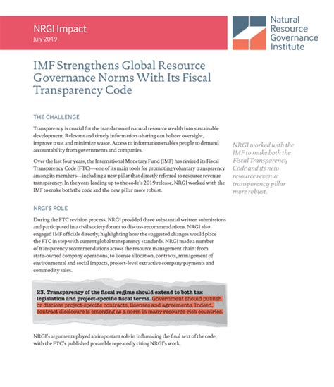 Nrgi Impact Imf Strengthens Global Resource Governance Norms With Its