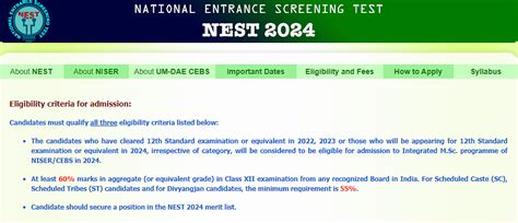 NEST 2024 Eligibility Criteria Released Age Limit Educational